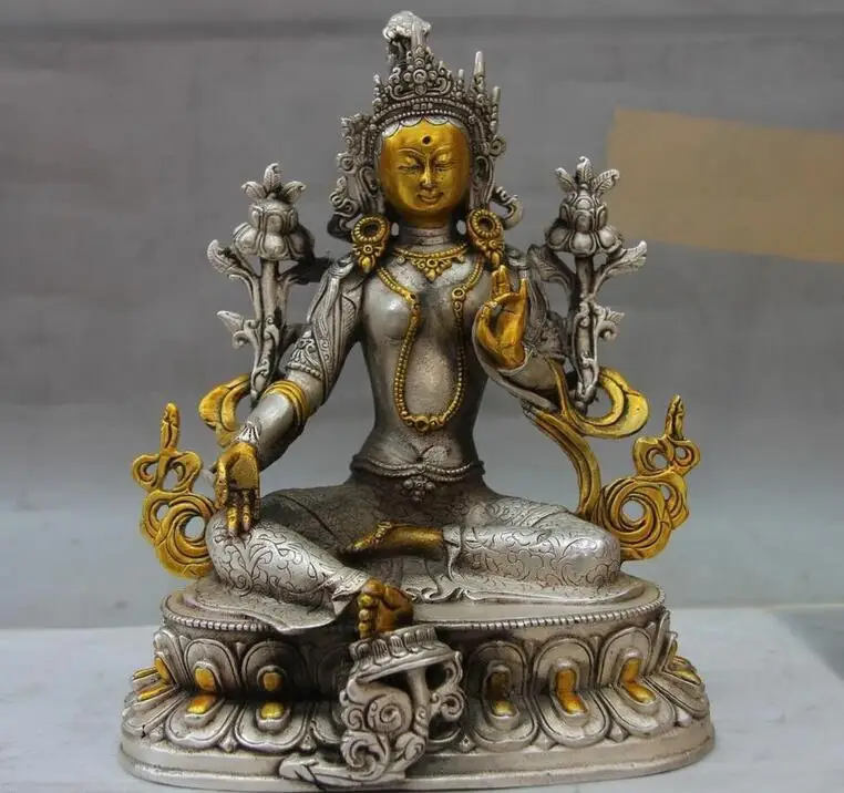 

Китай, Белый Медный Серебряный Лотос, сиденье Guanyin Kwan-yin статуя Будды Бодхисаттва