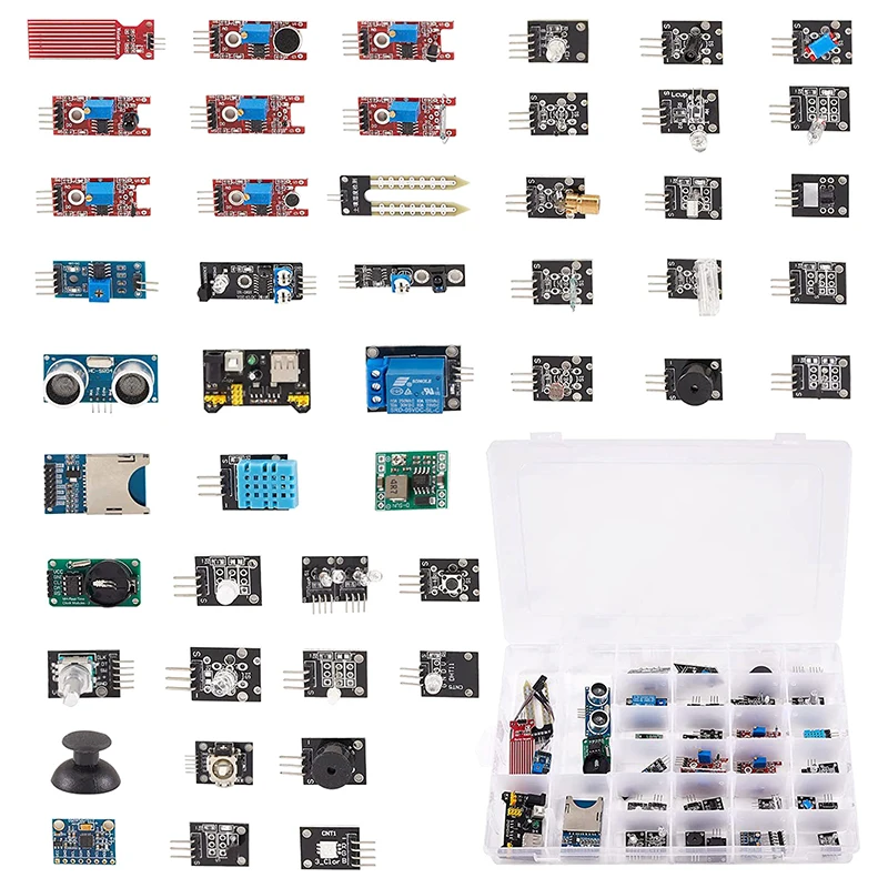 

Для UNO R3 MEGA2560 45 в 1 модули датчиков для Arduino стартовый комплект лучше, чем комплект датчиков 37 в 1 комплект датчиков 37 в 1