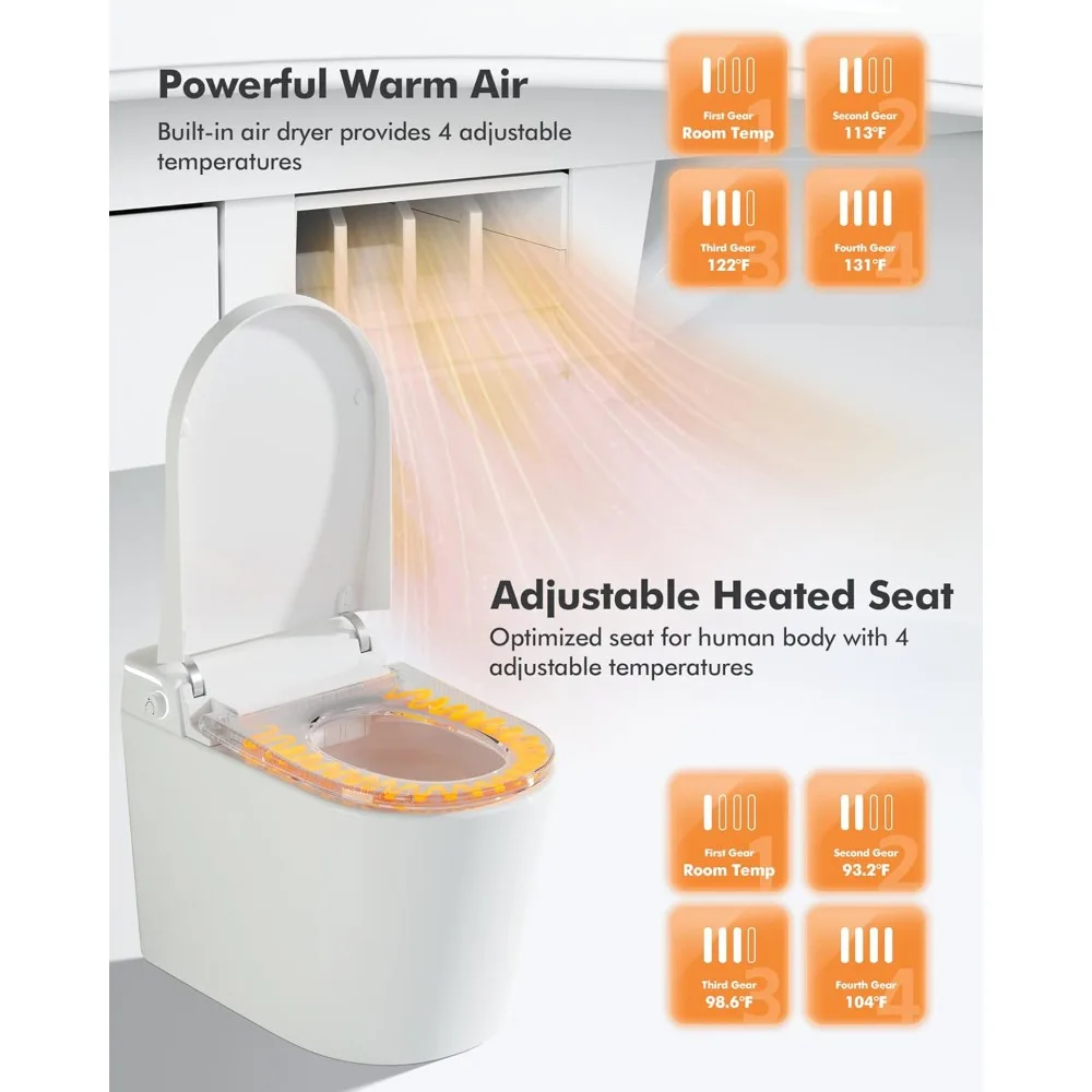 Smart Toilet with Bidet Built in, Smart Bidet Toilet Combo with Heated Seat, Elongate Japanese Electric Toilet Bidet With 2
