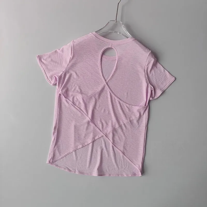 Women's Tight Sports T-shirt Quick Dry Short Sleeve Yoga T-shirt Pilates Fitting Fitness Back Hollow Out Running T-shirt 8 S2d1d21aca66a470299b727587ff87044e