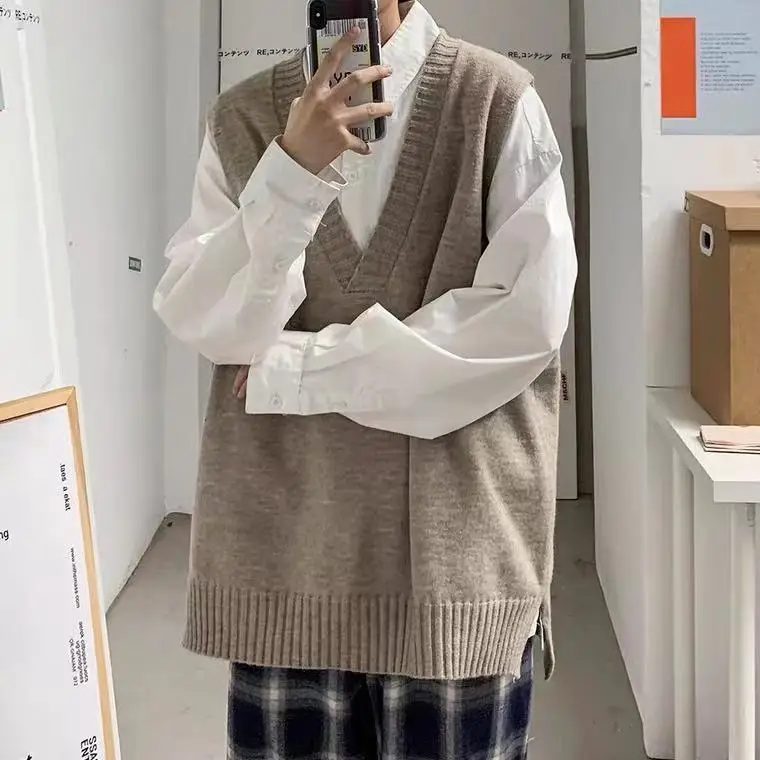 

Sweater Vest Men V-neck Loose All-match Solid Simple Korean Style Couples Popular Spring New Soft Fashion Knitted Design B284