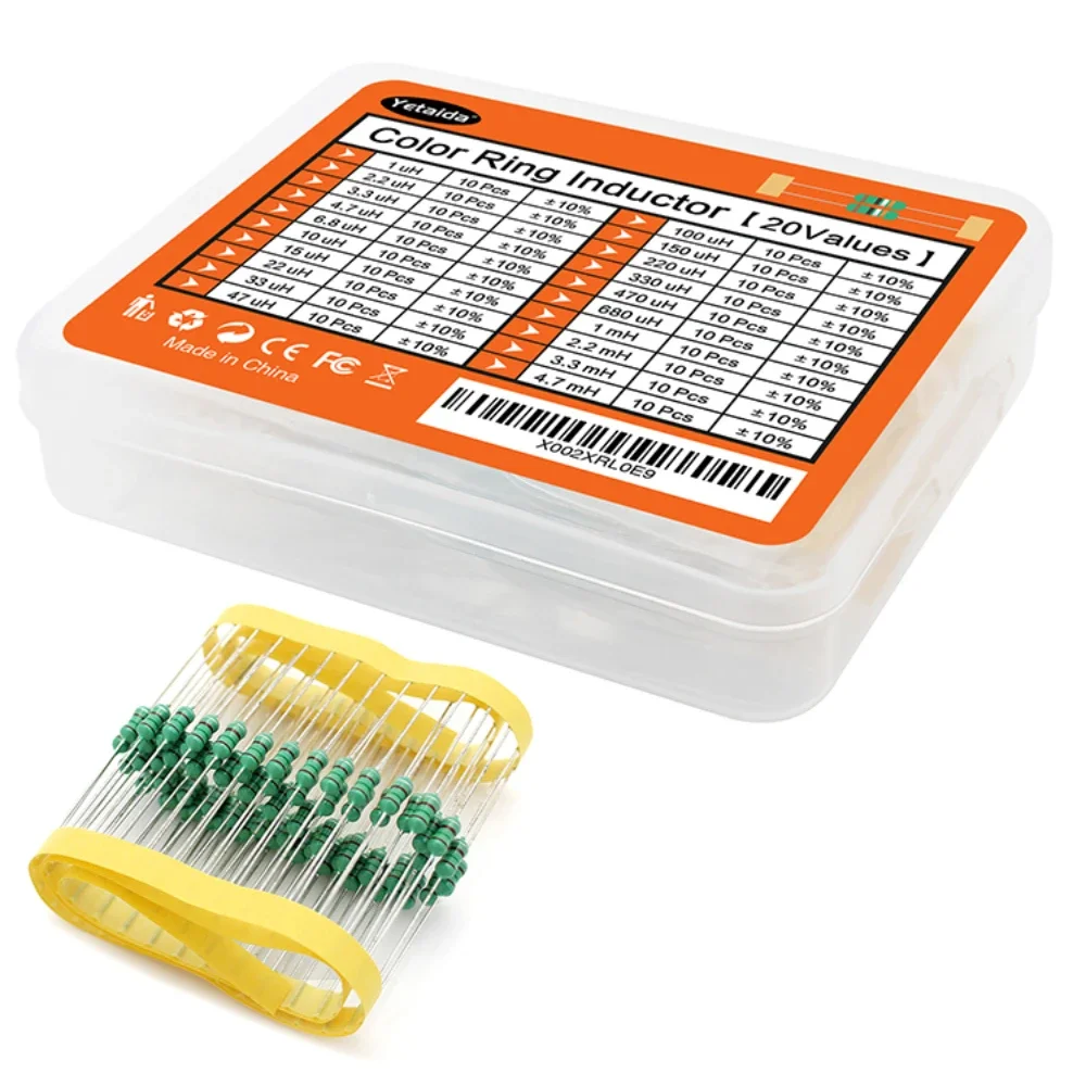 Inductor Assortment Kit 200PCS 1/2W Inductor Assortment Set 0.5W Color Ring Inductance 1UH to 4.7MH 20values x 10pcs Inductors Assorted