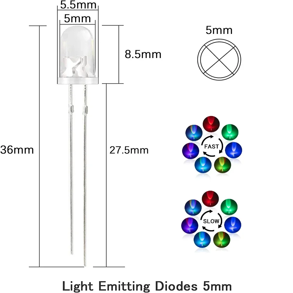 รูปสินค้า LED กระพริบหลากสี 50 ชิ้น 5 มม. สำหรับตกแต่ง
