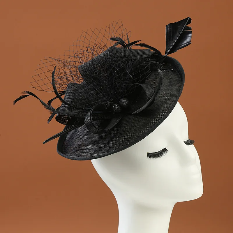 Hüte Fascinators Frauen Hut Sommer Italien Sinamay Hut Kirchenhut Vintage Hepburn Mode Hut Stoff Leinenmischung verziert Hut – Detail 7