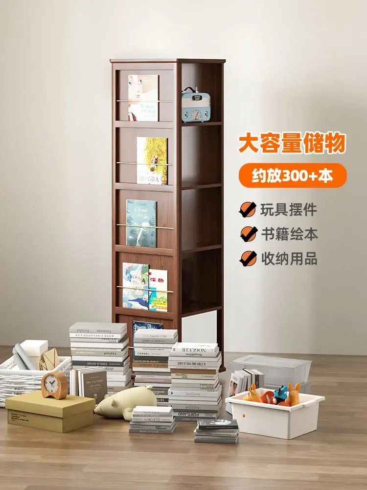 1Bookshelf Floor-to-ceiling shelf Children's home creative rotatable solid wood bookcase Multi-layer storage cabinet