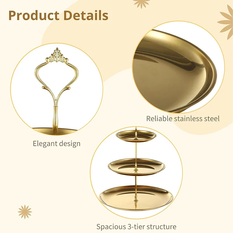 2/3 Layer Stainless Steel Cake Stand Fruit Tray Detachable Dessert Rack Snack Candy Tray Cake Dessert Display Stand Party Table