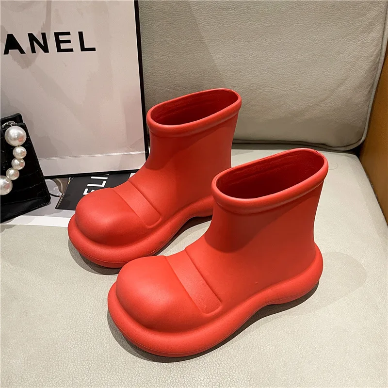 Ins Thick Sole Non-slip Fashion Short Boots Big Red Rainboots