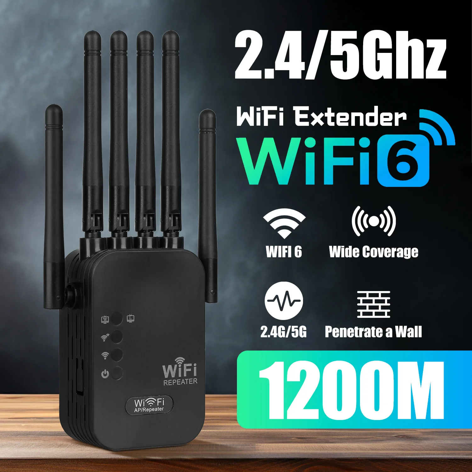 Portas Ethernet Gigabit de banda dupla, extensor WiFi 6, funciona com qualquer roteador, compatibilidade universal, 6 antenas para mais de 50 dispositivos