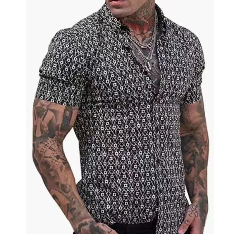 Summer New Fashion Printing Fashion Turn-down Collar Shirt Man High Street Casual Button Cardigan Street Y2K Thin Harajuku Tops
