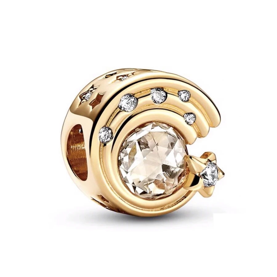NEW Sparkling Gold Plated Series Charm Bead Fit Original Pan 925 Sterling Silver Bracelet Necklace DIY Fashion Jewelry WomenGift 4