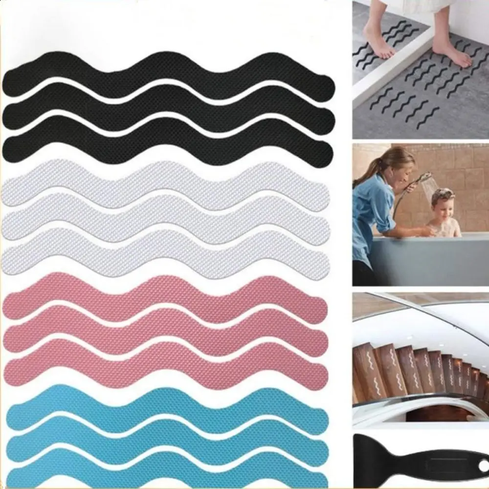 

48pcs S Shaped Anti Slip Strips Safe Self-Adhesive PEVA Stair Steps Pad Waterproof Shower Safety Strips Swimming Pool