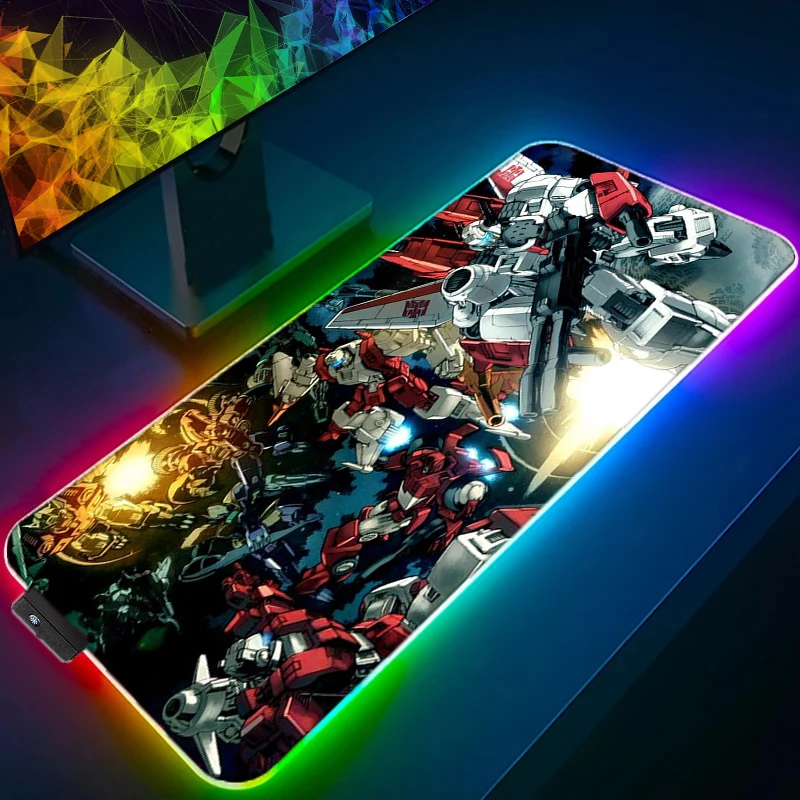 Anime Transformers Large RGB Mousepad Gaming Accessories Keyboard Anti Slip Play Mat Laptop Rubber LED Backlight Soft Mouse Pad h9 2 4ghz wireless air mouse backlight remote control for mini pc desktops laptop tablet tv box