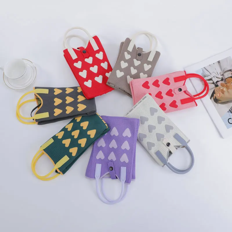 Knitted Crossbody Phone Bag-Love Heart Niche Shoulder Purse Lightweight Travel Essentials Organizer for Women Trendy Portable