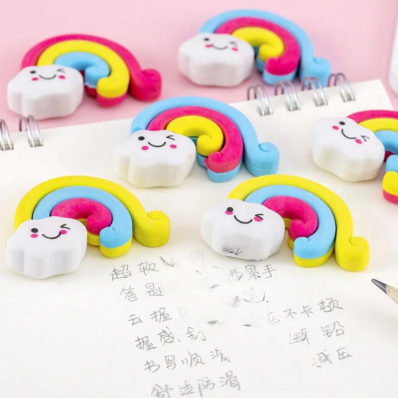 12 Pcs 크리 에이 티브 귀여운 무지개 구름 모델링 3D 연필 지우개 학생 문구 상품 선물 보상 문구
