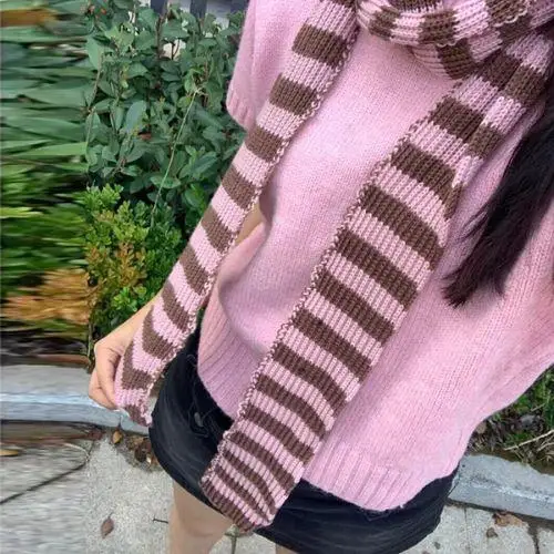 Girl's Striped Gothic Harajuku Winter Scarf - Black & White Shawl Wrap