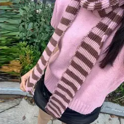 Girl's Striped Gothic Harajuku Winter Scarf - Black & White Shawl Wrap (A4)