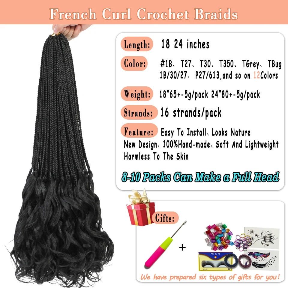 18 24 Inches Synthetic Goddess French Curls Crochet Braids Soft Box Braids French Curl Crochet Hair Spanish Curly Braiding Hair
