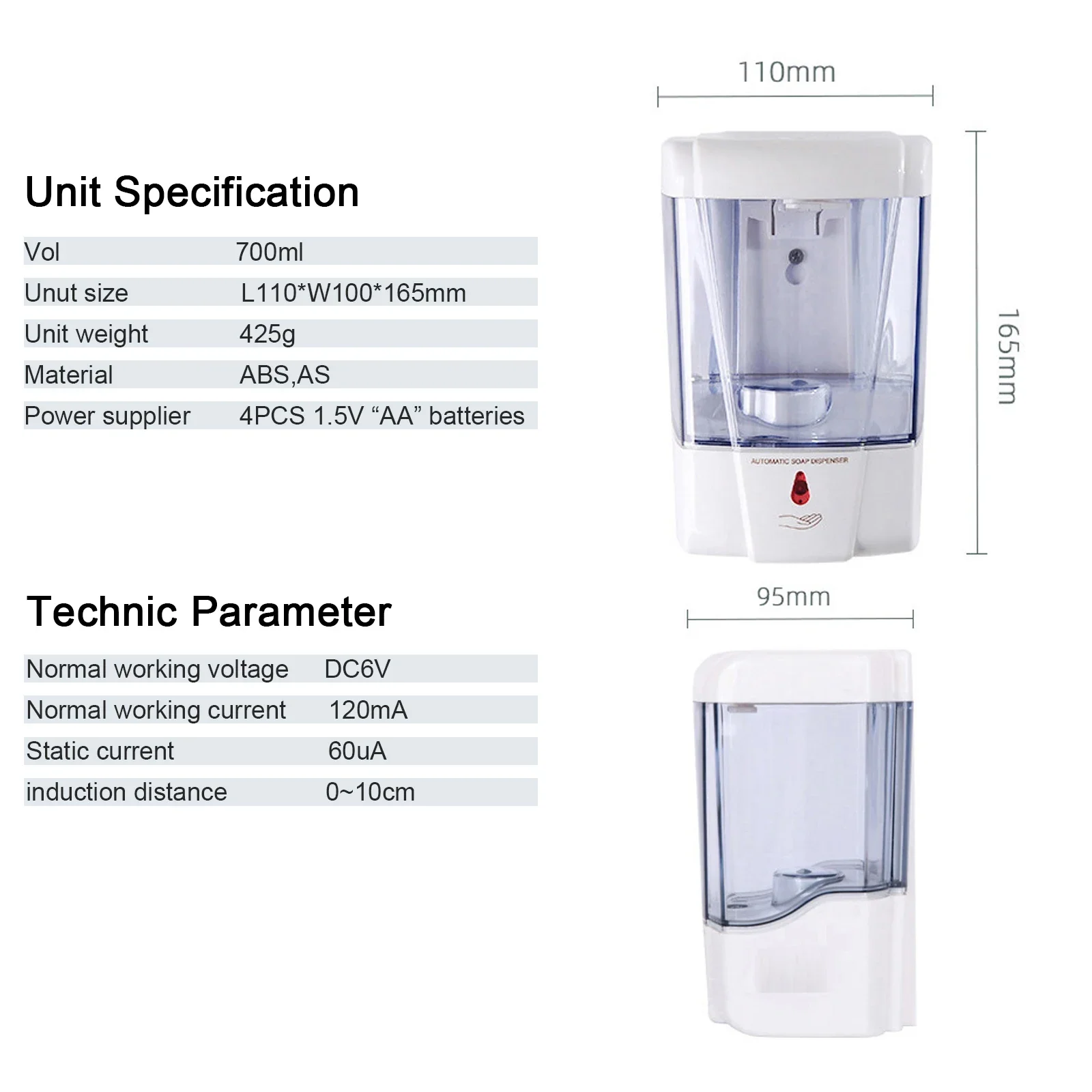 Soap Dispenser 700ml Automatic Touchless Sensor Hand Sanitizer Detergent Liquid Soap Dispenser Wall Mounted For Bathroom Kitchen Soap Dispenser
