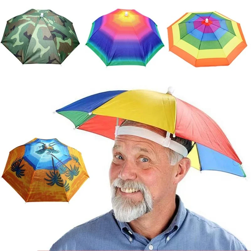 

Portable Rain Hat Outdoor Folding Umbrella Fishing Sun Shade Anti-UV Camping Fishing Headwear Cap Beach Head Hats Accessory