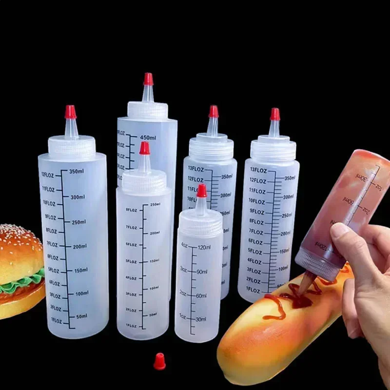 120/250/350/450ml Squeeze Condiment Bottles With Nozzles Plastic Ketchup Salad Sauce Hot Sauces Olive Oil Bottles