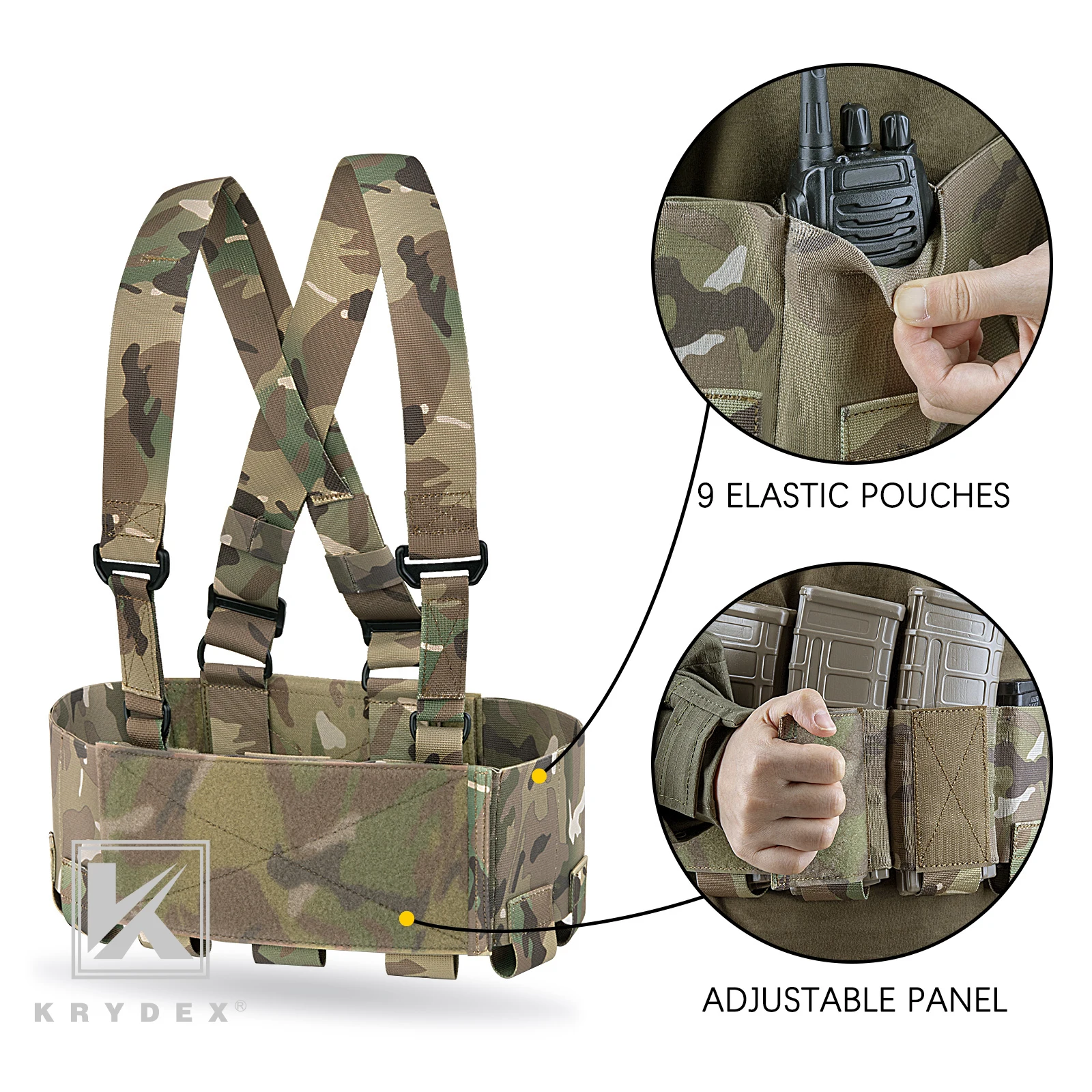 KRYDEX Tactical 556 Ready Chest Rig Concealed Carry Low Vis Elastic Cummerbund 5.56 Rifle & 9mm Pistol Chest Vest