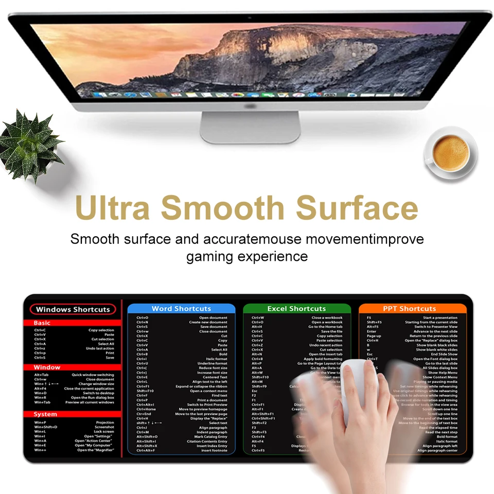 Kinevolve Alfombrilla De Mouse Para Accesos Directos De Excel/ Word/Outlook/PowerPoint, 31.5 X 11.8 Pulgadas, Alfombrilla De Escritorio XL, Alfombrilla De Mouse Grande Para Oficina, Juegos