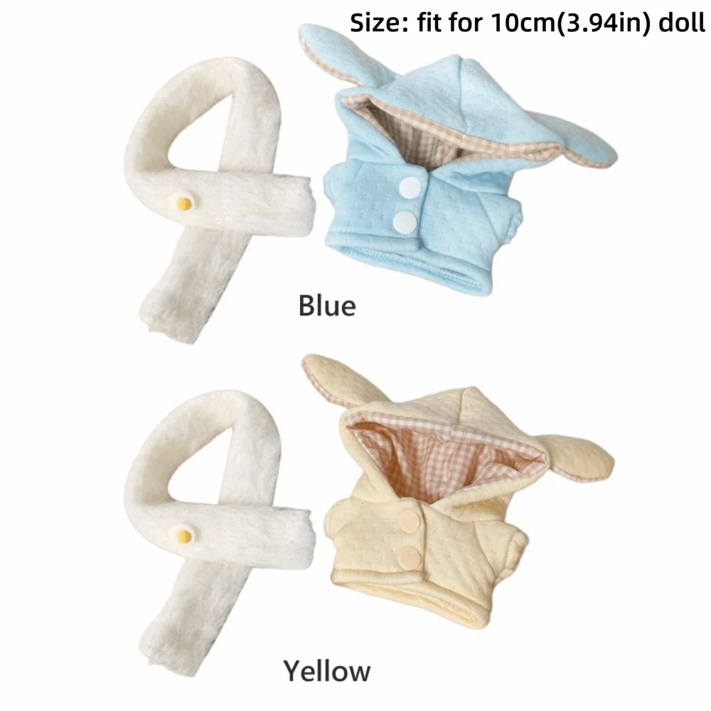 Ceative 10cm Doll Clothes Cartoon Rabbit Ear Blue Yellow Miniature Cap Coat Changing Dress Game Photo Prop Doll Overcoat Toy