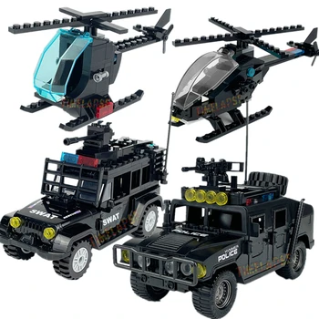 Militarys Riot Truck Helicopter Camouflage Commando Wranglers Car Off Roader Building Blocks Classic Model Sets Bricks Kids Kits