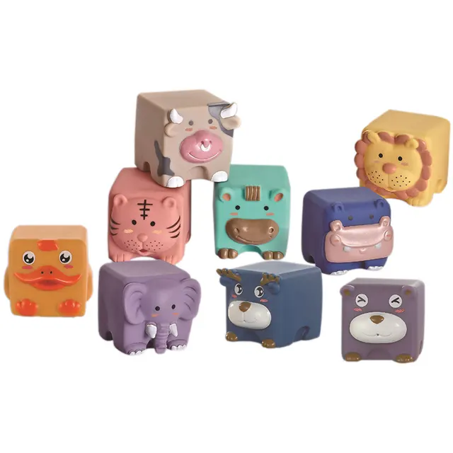 Silicone Build Block Baby Teether Toys For Babies From 3D Cartoon Animal Number Early Education Puzzle Bath Toy Boys Girls Gift 2