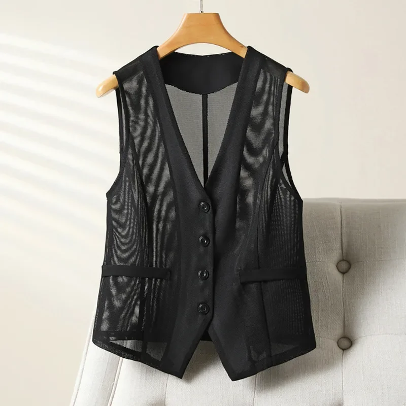 

Tulle Women Vest Suits 1 Piece Waistcoat Formal Office Lady Business Work Wear Fashion Girl Coat