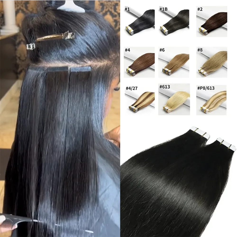 Human Hair Extensions Hair Extensions 20 Pcs Tape in Human Hair Extensions Brazilian 100% Human for Women