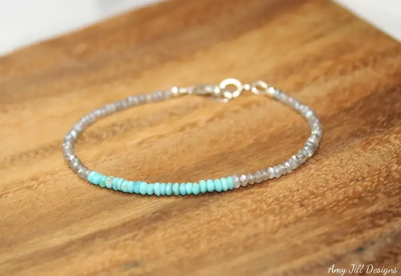 Sleeping Beauty Turquoise & Mystic Labradorite Bracelet, Sleeping Beauty Turquoise Jewelry, Blue Flash, December Birthstone