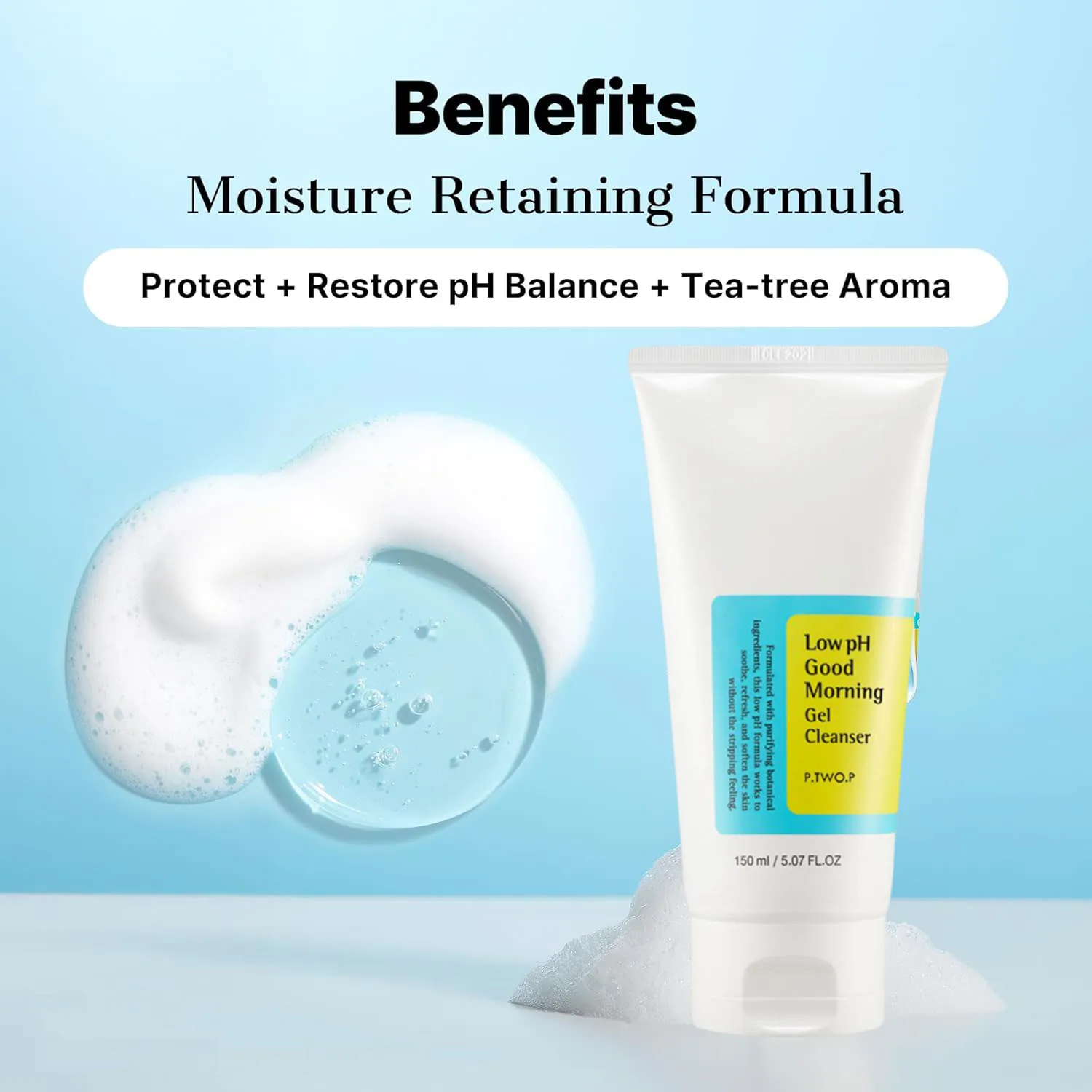 منظف وجه جل جود مورنينج منخفض الرقم الهيدروجيني، 5.07 أونصة سائلة، غسول وجه BHA، منظف وجه خفيف يومي للبشرة الحساسة للعناية بالوجه الكوري