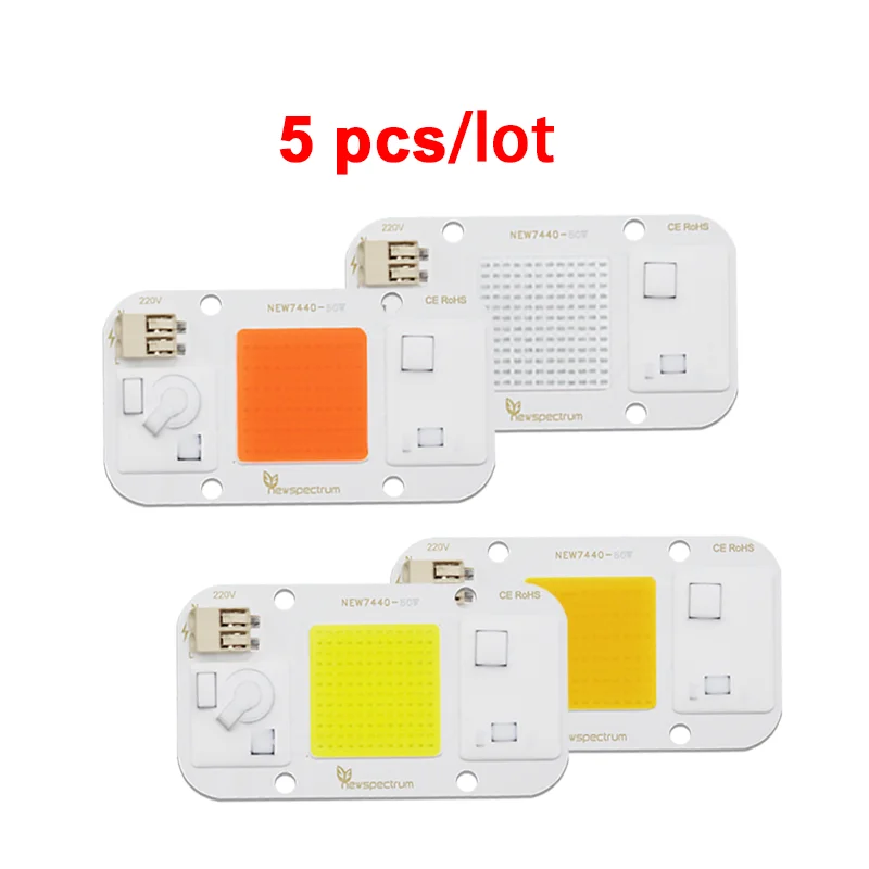 LED Lamp 5PCS Full Spectrum Grow Light 50W LED Chip COB LED 380-840nm UV395nm DIY Indoor Plant Floodlight