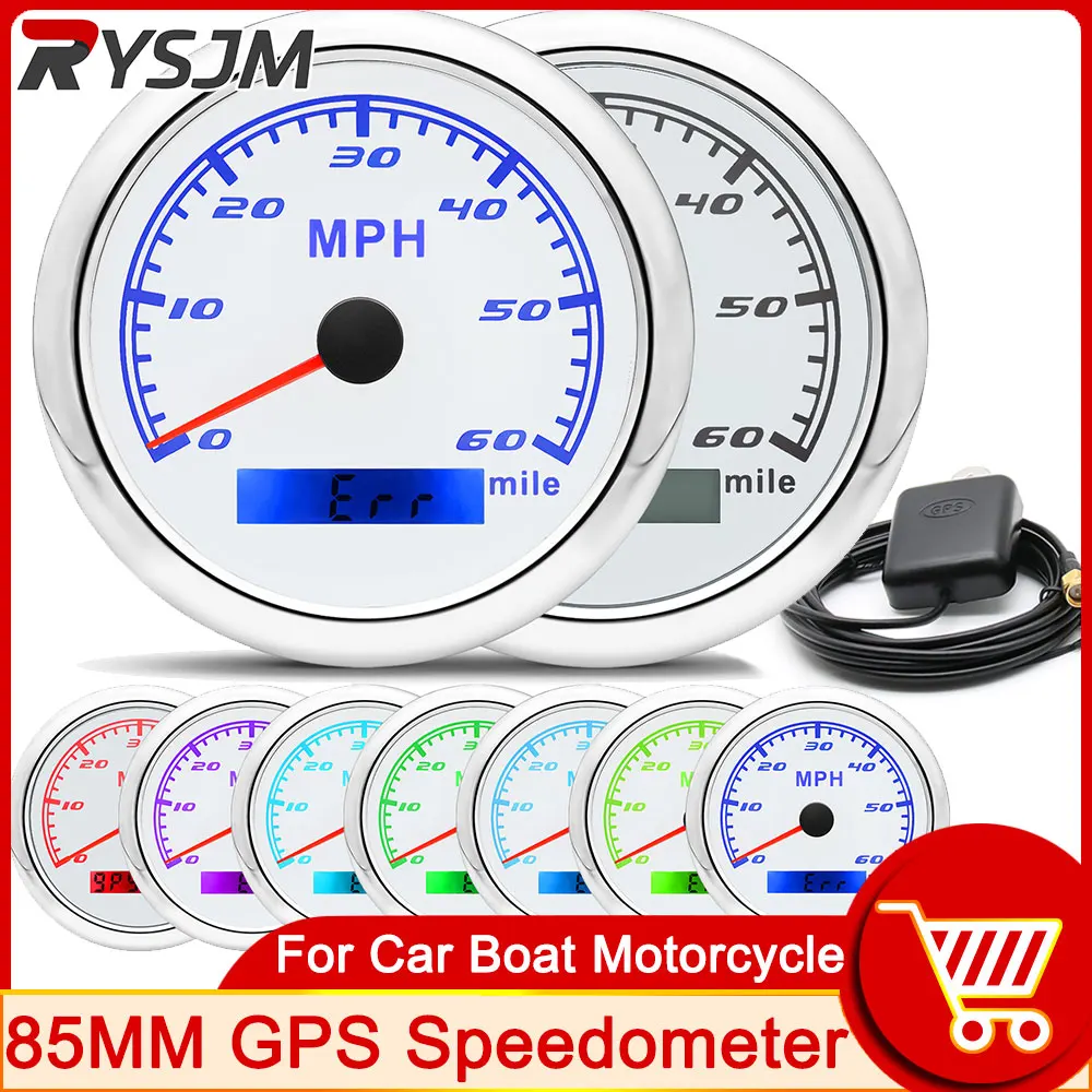 HD 85mm GPS Tacho 30 60 120 Meilen pro Stunde 7 Farben Hintergrund beleuchtung mit GPS-Antenne Kilometer zähler Meile Geschwindigkeit messer für Auto Boot Marine Motor