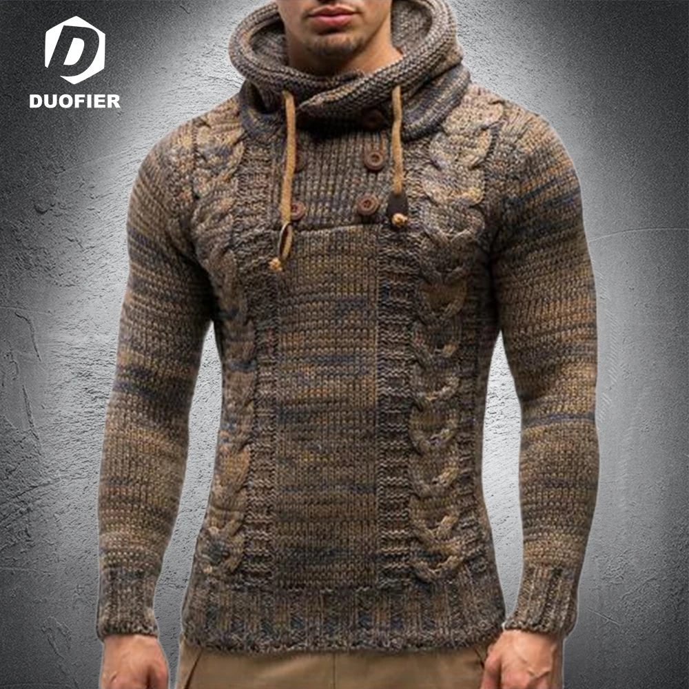 Men Hooded Sweaters Streetwear Slim Turtleneck Man Long Sleeve Fashion