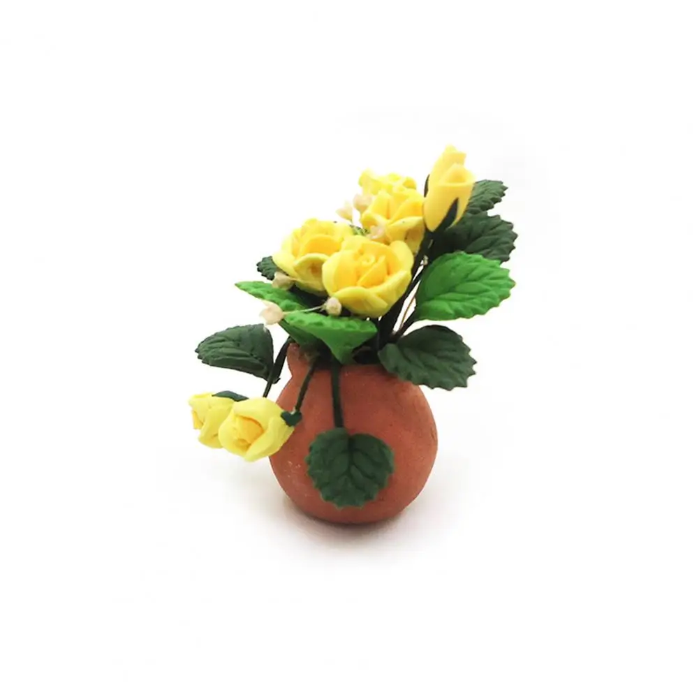 

Simulation Potted Plant Beautiful Exquisite Non-withered Micro Landscape Miniature Green Plant Miniature Potted Yellow Rose