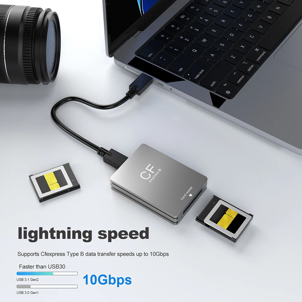 CFexpress Type B 카드 리더기 USB 3.2 10Gbps(USB C-USB C/A 케이블 포함) SLR용 안드로이드/Windows/OS 지원