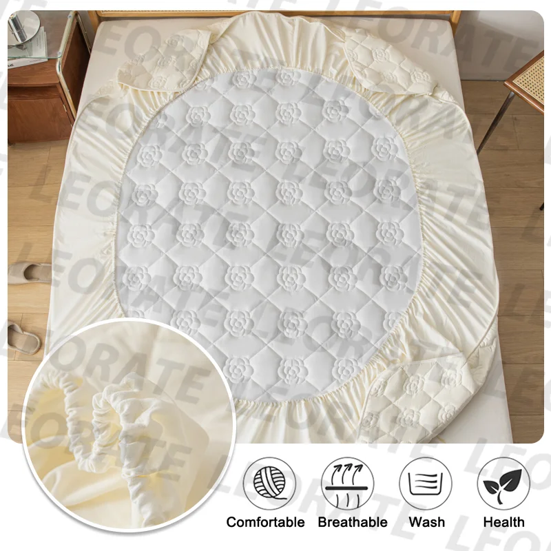 Waterproof Mattress Cover Multi Size Fitted Sheet Bed Cover Machine-Wash Bedspreads For Double Bed Anti Stain 12 Colors Bed Home 5