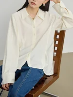 ZIQIAO Women Autumn Thin Blouses Office Lady Beige Long Sleeve Polo Neck Solid Commuter Shirts Female Shirt Tops 24ZQ93237