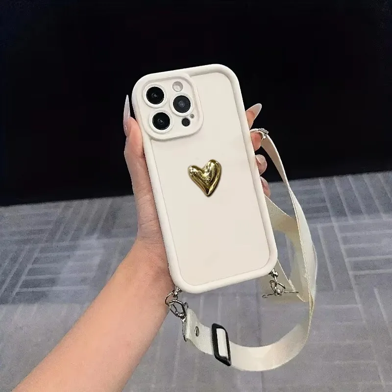Golden Love Crossbody Strap Phone Case Back Cover