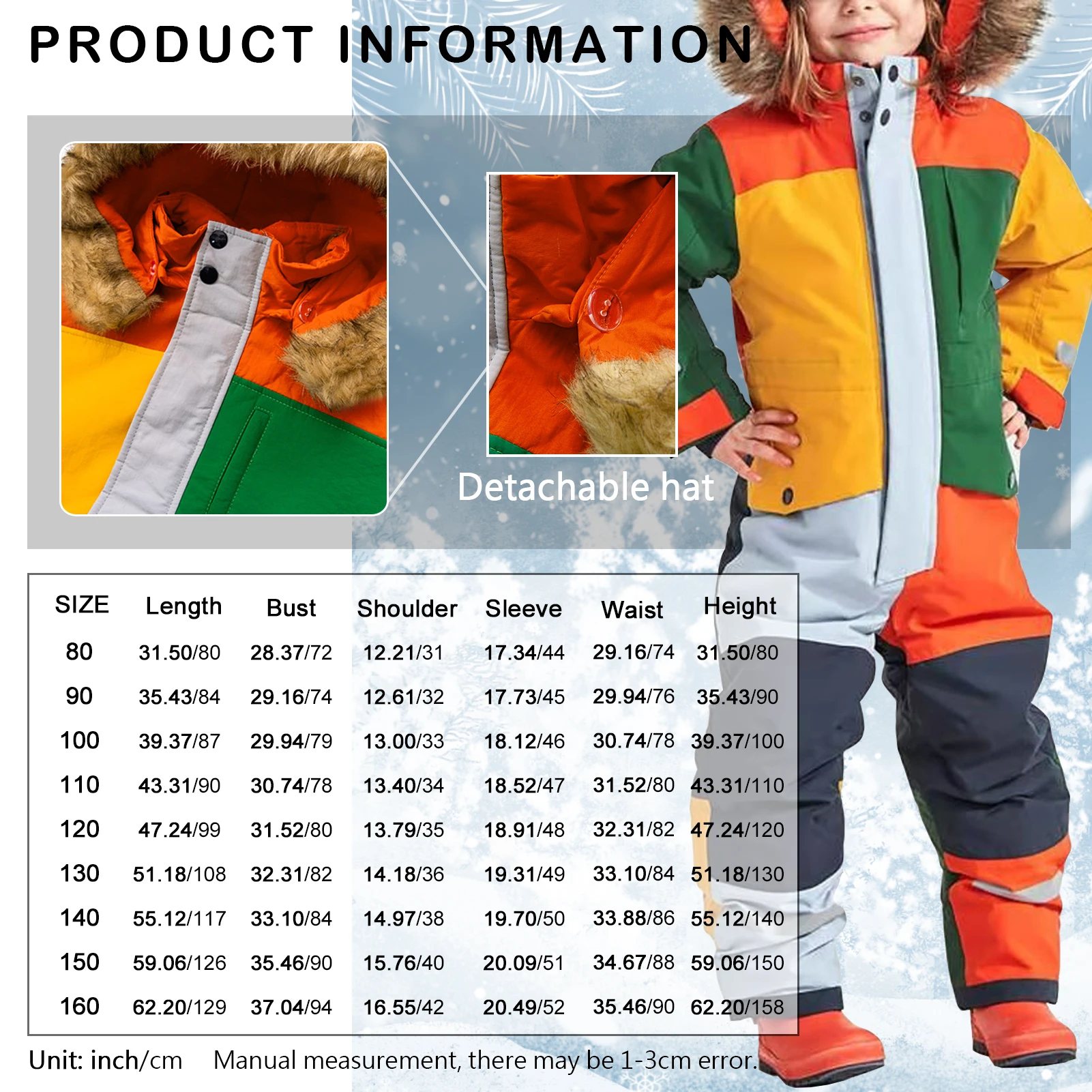 Children's Ski Suits One-Piece Snowboarding Fur Collar Hooded Thickening Windproof Warm Winter Skiing Clothes for Girls Boys
