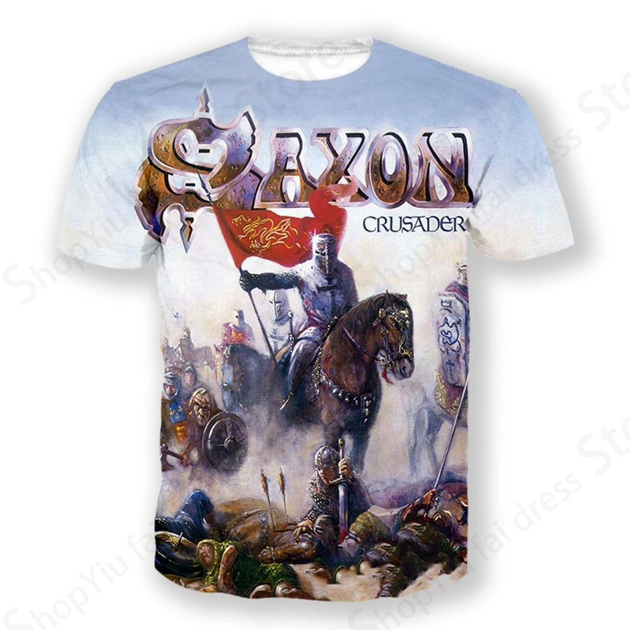 Saxon 3D-Druck Sport Schnelltrocknendes, atmungsaktives Herren-T-Shirt Hip-Hop Heavy Metal Punk Rock Band Street Casual Fashion Kurzarm-Oberteil