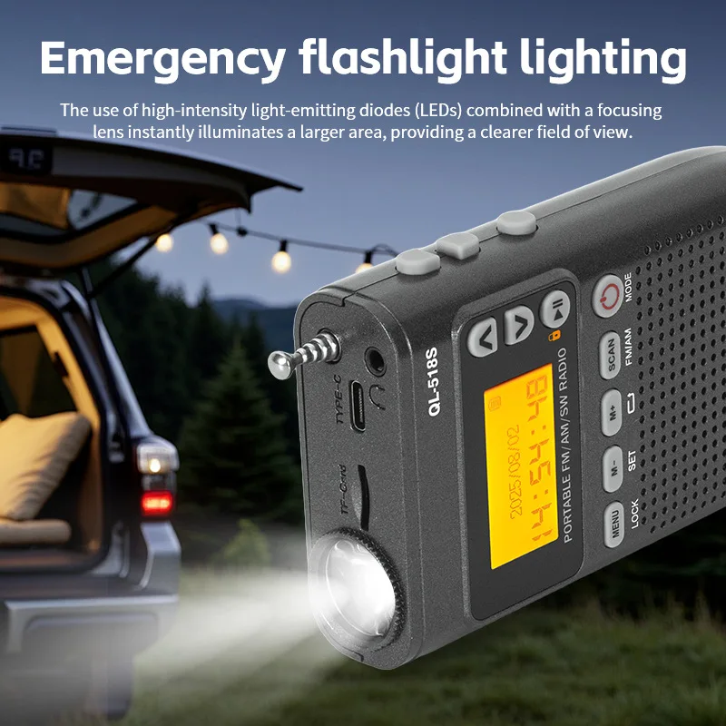 Mini Portable FM AM SW Radio Wireless Bluetooth Digital Radios Speaker LED Flashlight Sleep Timer Radio Support TF Card Lyrics