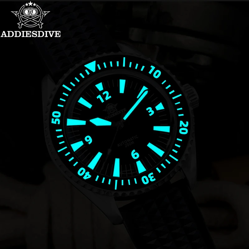 ADDIESDIVE Simple Sapphire Crystal Dive Watch AD2056 Waffles Reloj Hombre Black Dail Super Luminous Automatic Mechanical Watches