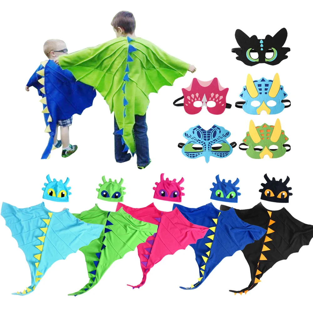 

Dragon Dinosaur Wings Cloak for Kids Children Dress-Up Mask Boys Girls Cape Birthday Party 3PCS Halloween Costume Cosplay