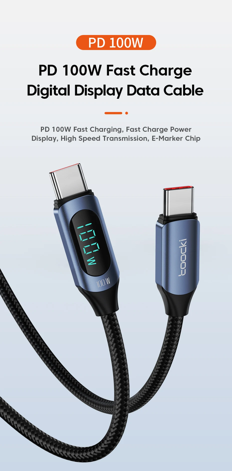 Toocki 100W Type C To Type C Cable Super Fast Charging Cable With Digital Display Type C USB Data Cable For Xiaomi Iphone16 poco