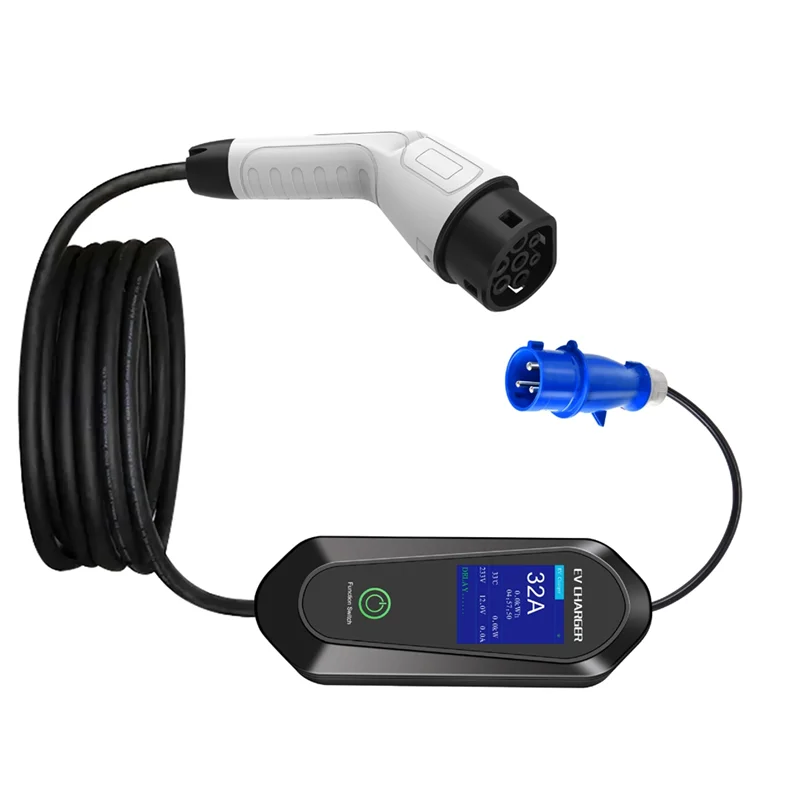 N88R 7KW 32A Wifi APP 및 Bluetooth 제어 기능이 있는 1상 휴대용 EV 충전기, 고속 전기 자동차 충전 케이블