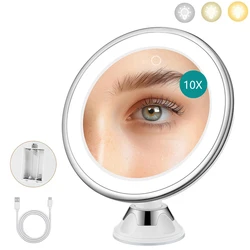 Enhanced Portable Magnifying Makeup Mirror with Adjustable LED Lighting and 360° Rotation (White)