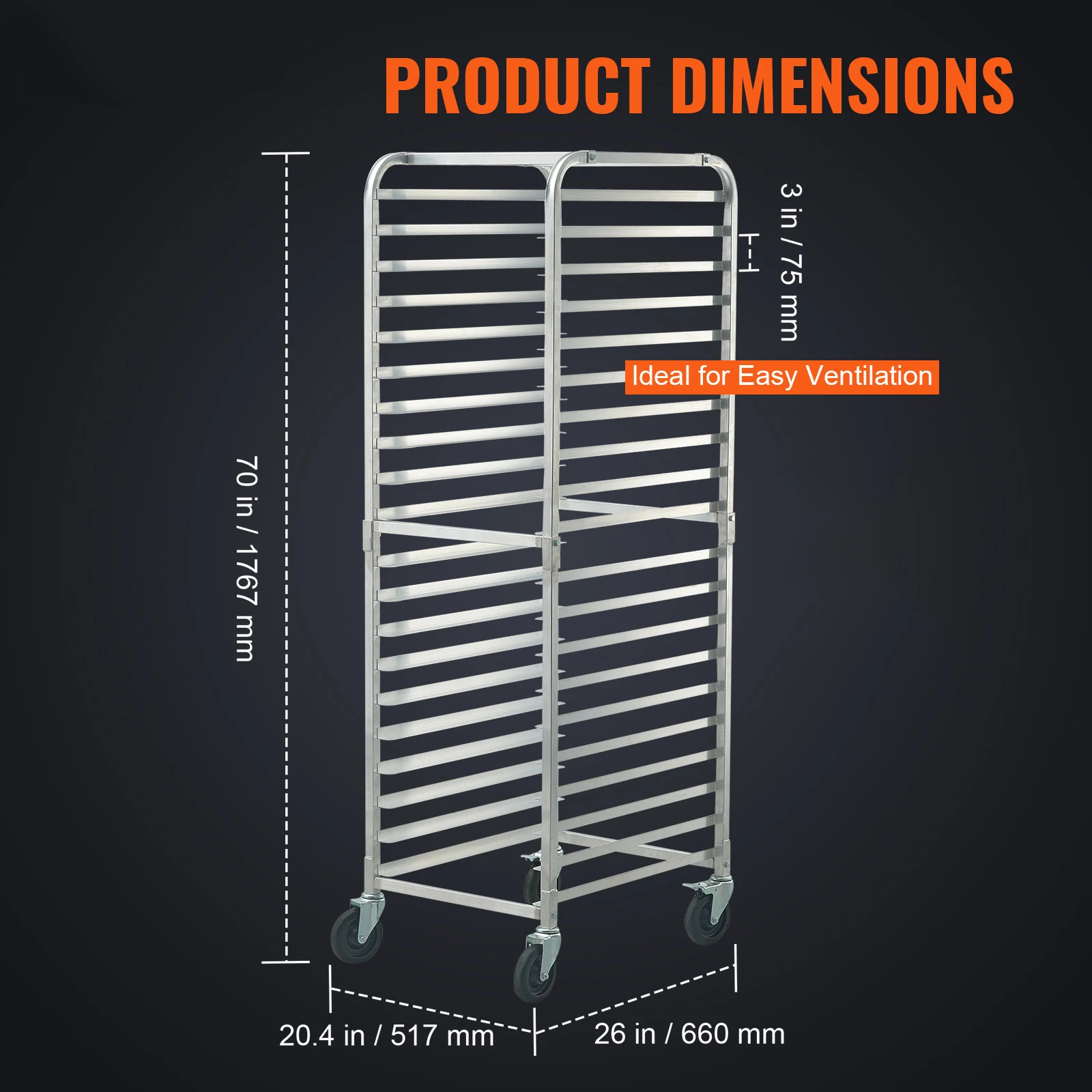 SucceBuy 10/20 Sheet Bun Pan Rack Commercial Bakery Racks with Brake Wheels Aluminum Racking Trolley Storage for Bread Baking 2
